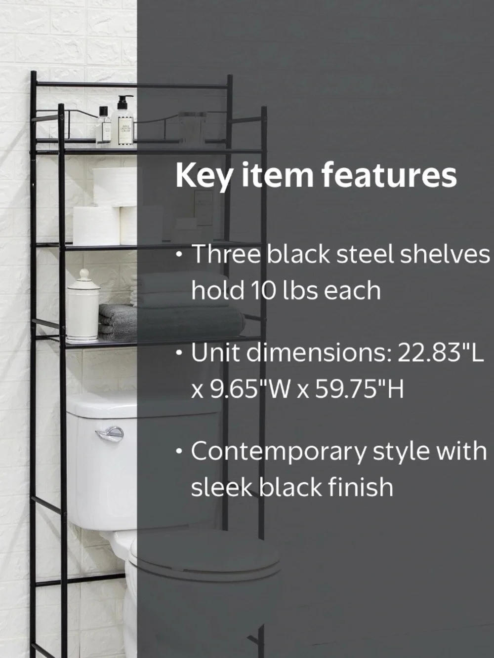 Mainstays Matte Black 3-Shelf Over Toilet Space Saver